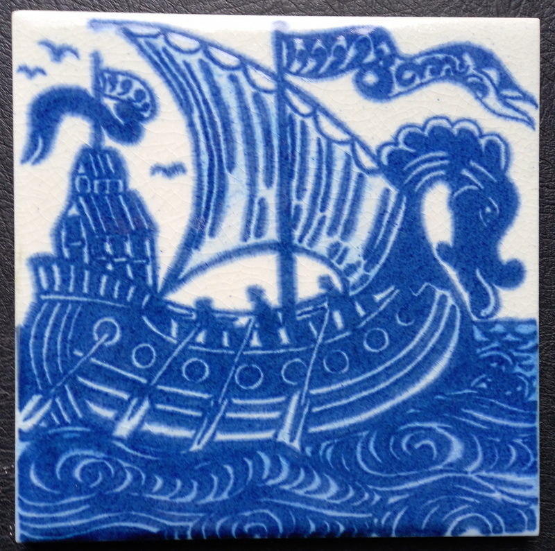 William De Morgan repro Galleon Sailing East blue 1