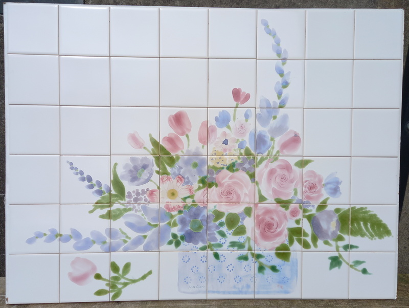 Ann Clark (Ann Wynn Reeves) hand painted Summer Flowers panel of 48 small tiles - Image 2