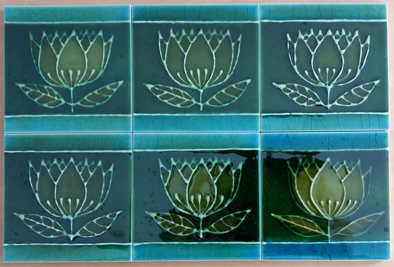 Tulip Border, set of 6 small tiles, Dark Green